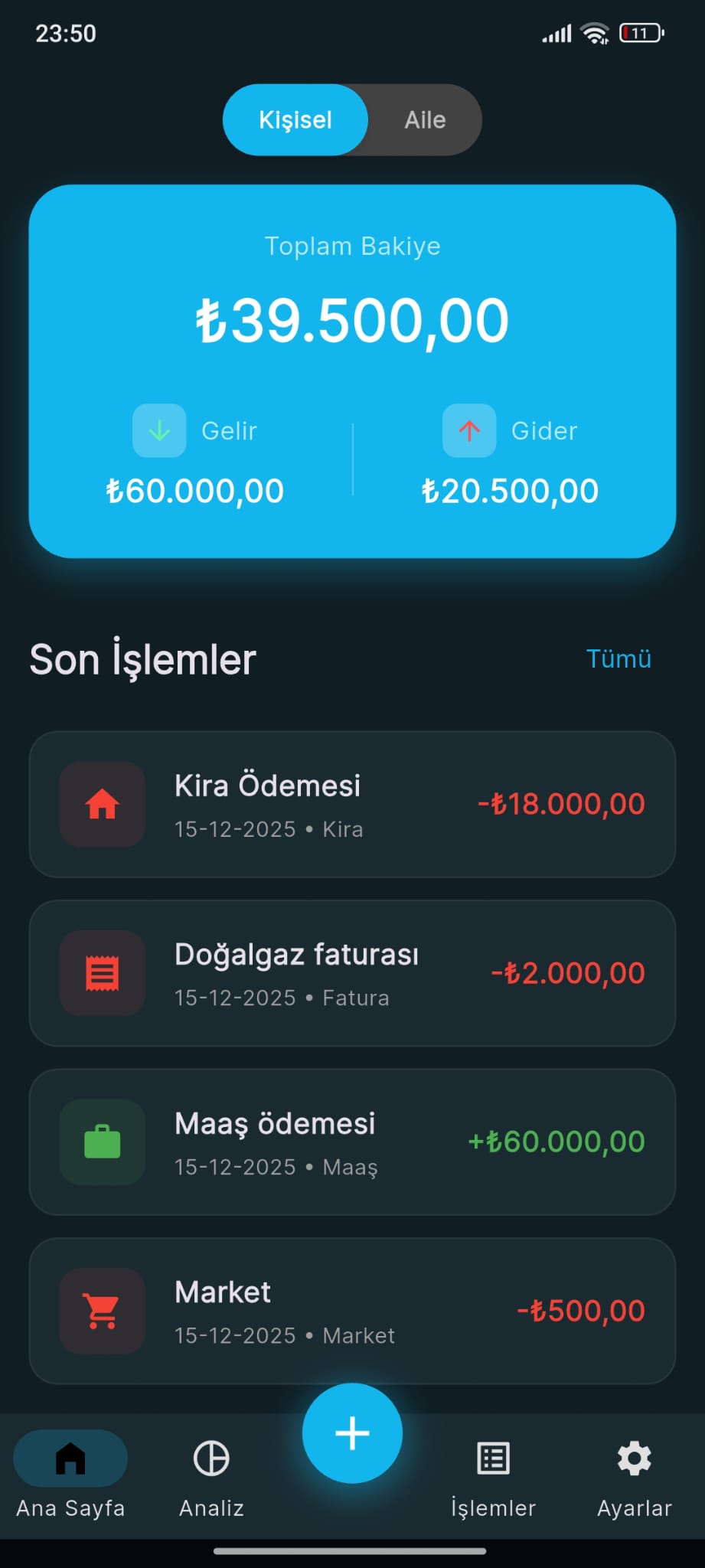 BütçeCep Uygulama Ekranı